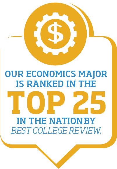 Our economics major is ranked in the top 25 in the nation by best college review.